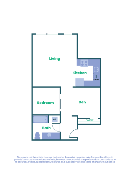 Floor plan for studio, 786 sqft